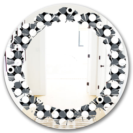 Monochrome Geometric Pattern XIV - Modern Round or Oval Wall Mirror - Leaves
