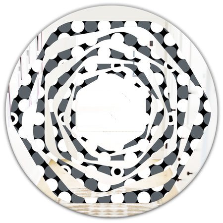 Monochrome Geometric Pattern XIV - Modern Round or Oval Wall Mirror - Whirl