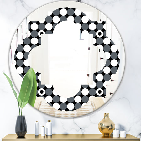 Monochrome Geometric Pattern XIV - Modern Round or Oval Wall Mirror - Quatrefoil