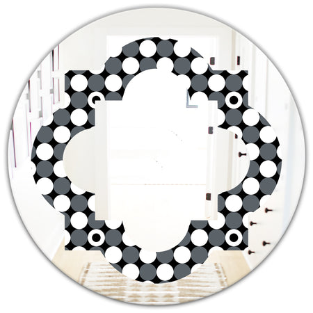 Monochrome Geometric Pattern XIV - Modern Round or Oval Wall Mirror - Quatrefoil