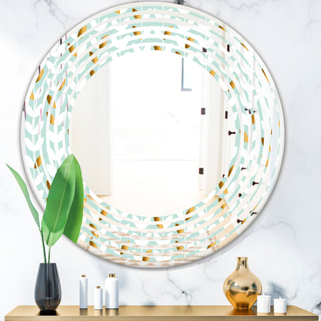 Golden Foliage X - Modern Round or Oval Wall Mirror - Wave