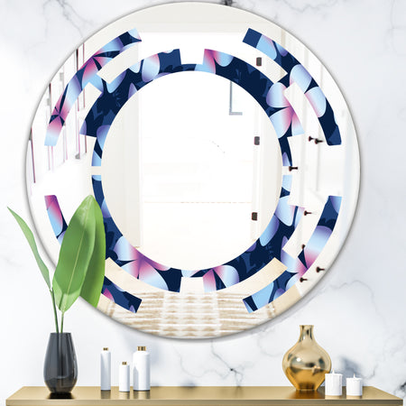 Retro Frangipani Flowers - Modern Round or Oval Wall Mirror - Space