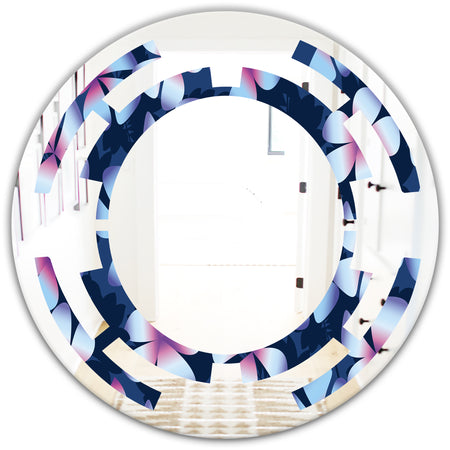 Retro Frangipani Flowers - Modern Round or Oval Wall Mirror - Space