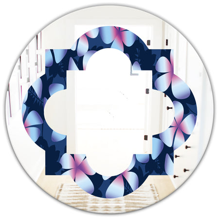 Retro Frangipani Flowers - Modern Round or Oval Wall Mirror - Quatrefoil