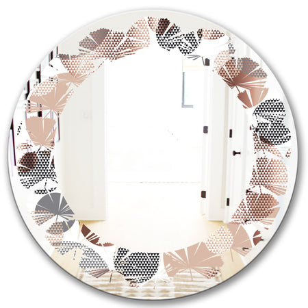 Circular Abstract Retro Geometric XIII - Modern Round or Oval Wall Mirror - Leaves