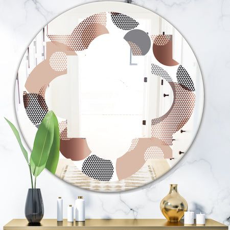 Circular Abstract Retro Geometric XIII - Modern Round or Oval Wall Mirror - Quatrefoil