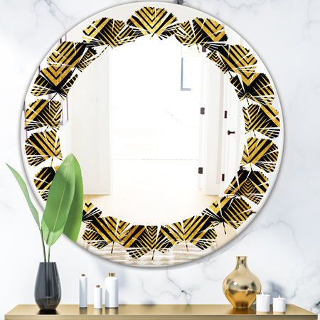 Art Deco Seal pattern - Modern Round or Oval Wall Mirror - Leaves