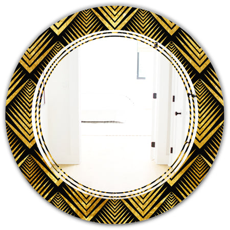 Art Deco Seal pattern - Modern Round or Oval Wall Mirror - Triple C