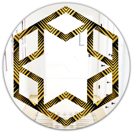 Art Deco Seal pattern - Modern Round or Oval Wall Mirror - Hexagon Star