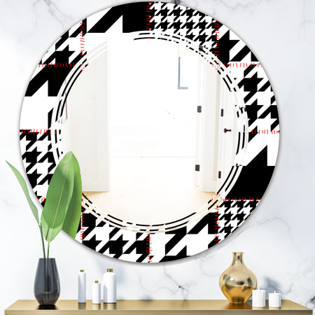 Classic Houndstooth Pattern - Modern Round or Oval Wall Mirror - Triple C