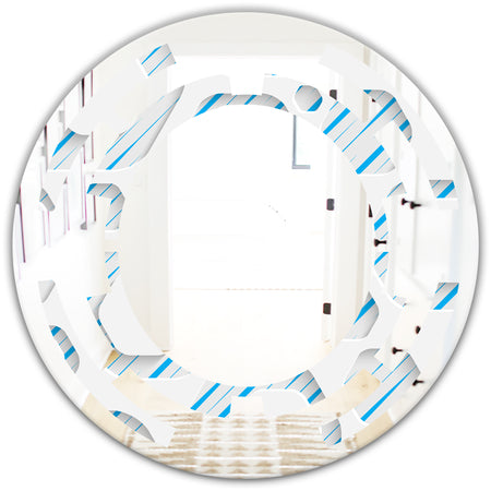 3D White and Blue Pattern IV - Modern Round or Oval Wall Mirror - Space