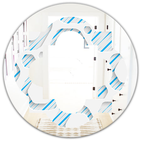 3D White and Blue Pattern IV - Modern Round or Oval Wall Mirror - Quatrefoil