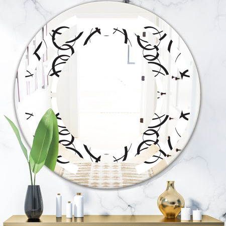 Retro Geometrical Abstract Minimal Pattern VI - Modern Round or Oval Wall Mirror - Space
