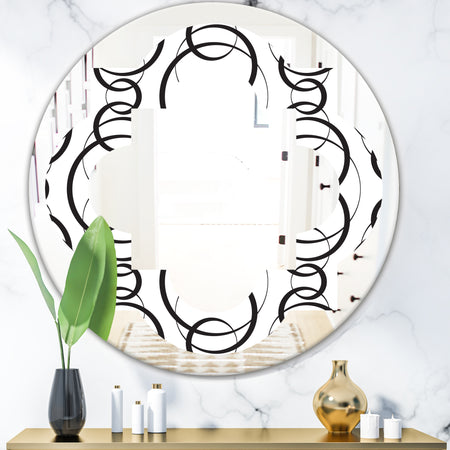 Retro Geometrical Abstract Minimal Pattern VI - Modern Round or Oval Wall Mirror - Quatrefoil