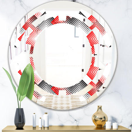 Retro Geometrical Abstract Minimal Pattern VIII - Modern Round or Oval Wall Mirror - Space