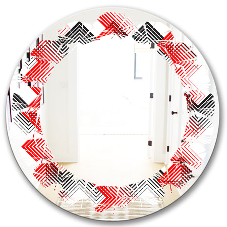 Retro Geometrical Abstract Minimal Pattern VIII - Modern Round or Oval Wall Mirror - Leaves