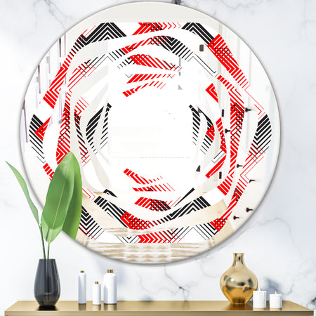 Retro Geometrical Abstract Minimal Pattern VIII - Modern Round or Oval Wall Mirror - Whirl