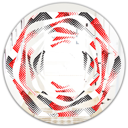 Retro Geometrical Abstract Minimal Pattern VIII - Modern Round or Oval Wall Mirror - Whirl