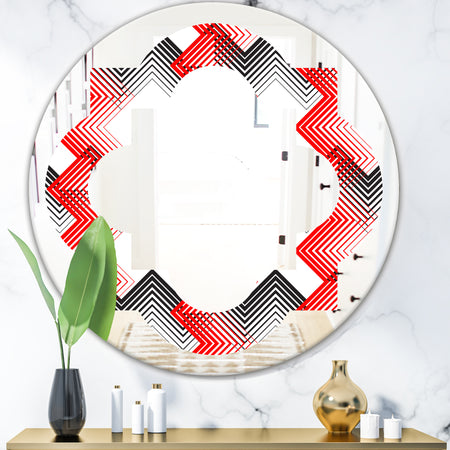 Retro Geometrical Abstract Minimal Pattern VIII - Modern Round or Oval Wall Mirror - Quatrefoil