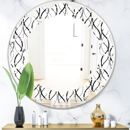 Retro Geometrical Abstract Minimal Pattern X - Modern Round or Oval Wall Mirror - Leaves