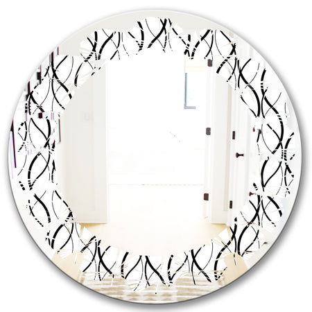 Retro Geometrical Abstract Minimal Pattern X - Modern Round or Oval Wall Mirror - Leaves