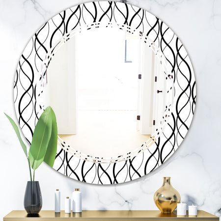Retro Geometrical Abstract Minimal Pattern X - Modern Round or Oval Wall Mirror - Triple C