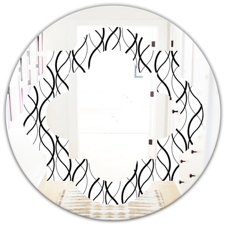 Retro Geometrical Abstract Minimal Pattern X - Modern Round or Oval Wall Mirror - Quatrefoil