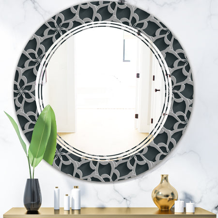 Floral 3d Pattern Background. - Modern Round or Oval Wall Mirror - Triple C