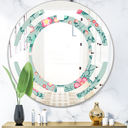 Spring floral pattern in soft pastel colors - Modern Round or Oval Wall Mirror - Space