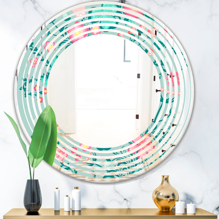 Spring floral pattern in soft pastel colors - Modern Round or Oval Wall Mirror - Wave