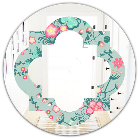 Spring floral pattern in soft pastel colors - Modern Round or Oval Wall Mirror - Quatrefoil