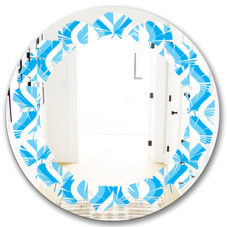Retro Pattern Abstract Design VI - Modern Round or Oval Wall Mirror - Leaves