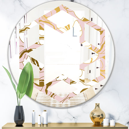 Golden Marble II - Modern Round or Oval Wall Mirror - Hexagon Star