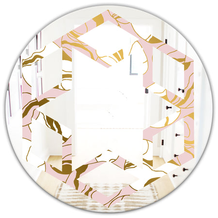 Golden Marble II - Modern Round or Oval Wall Mirror - Hexagon Star