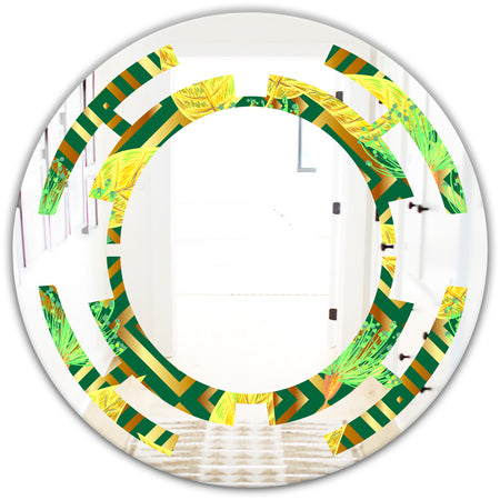 Tropical Gold Luxury Pattern II - Modern Round or Oval Wall Mirror - Space