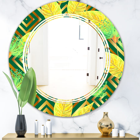 Tropical Gold Luxury Pattern II - Modern Round or Oval Wall Mirror - Triple C
