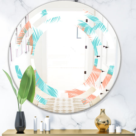 Retro Tropical Foliage II - Modern Round or Oval Wall Mirror - Space