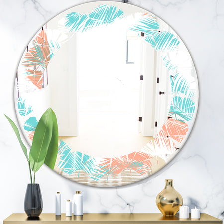 Retro Tropical Foliage II - Modern Round or Oval Wall Mirror - Leaves