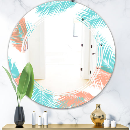 Retro Tropical Foliage II - Modern Round or Oval Wall Mirror - Triple C