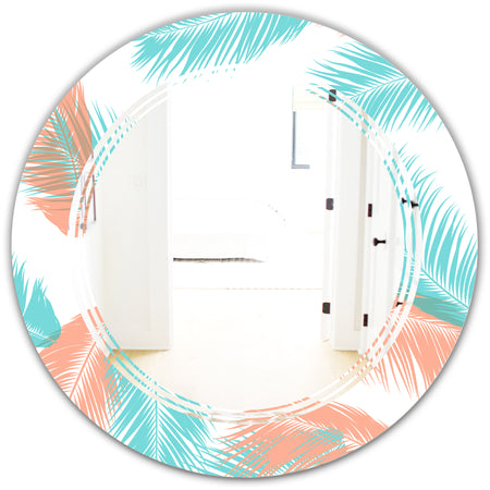 Retro Tropical Foliage II - Modern Round or Oval Wall Mirror - Triple C