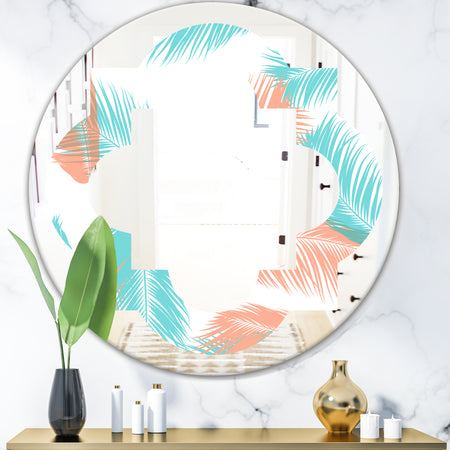 Retro Tropical Foliage II - Modern Round or Oval Wall Mirror - Quatrefoil