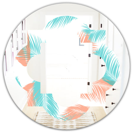 Retro Tropical Foliage II - Modern Round or Oval Wall Mirror - Quatrefoil