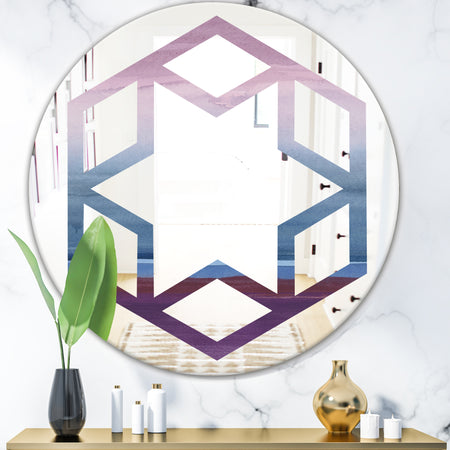 Purple Rock Landscape III - Modern Round or Oval Wall Mirror - Hexagon Star
