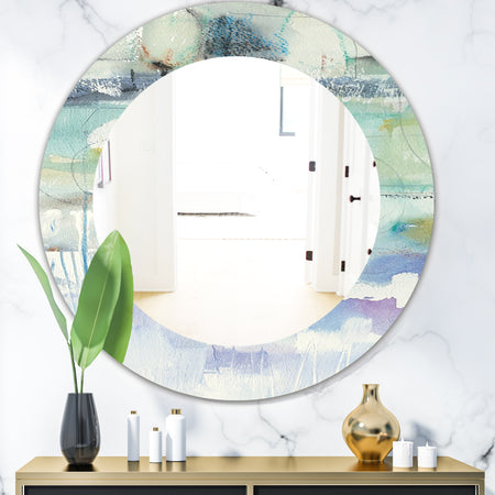 Blue Abstract Panel II - Modern Mirror - Oval or Round Wall Mirror