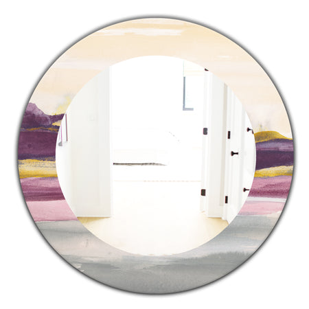 Painted Purple and Gold Landscape II - Farmhouse Mirror - Oval or Round Wall Mirror