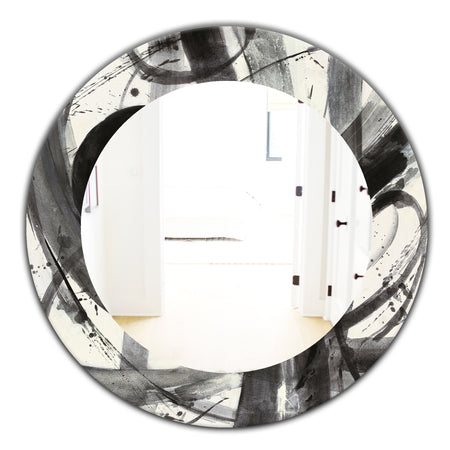 Black and White Minimalistic Painting - Modern Mirror - Oval or Round Wall Mirror