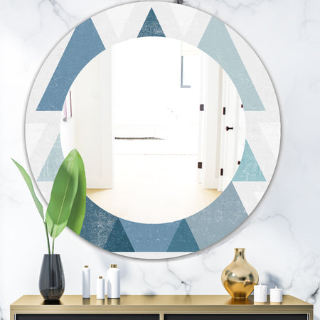 Minimal Triangles IV Blue - Mid-Century Mirror - Oval or Round Wall Mirror