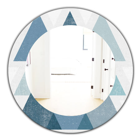 Minimal Triangles IV Blue - Mid-Century Mirror - Oval or Round Wall Mirror