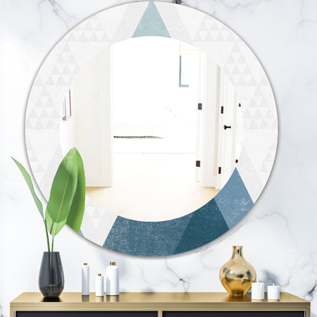Minimal Triangles III Blue - Mid-Century Mirror - Oval or Round Wall Mirror