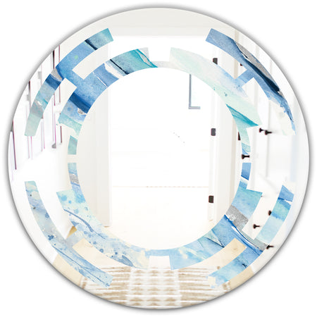 Blue Silver Spring I - Modern Round or Oval Wall Mirror - Space